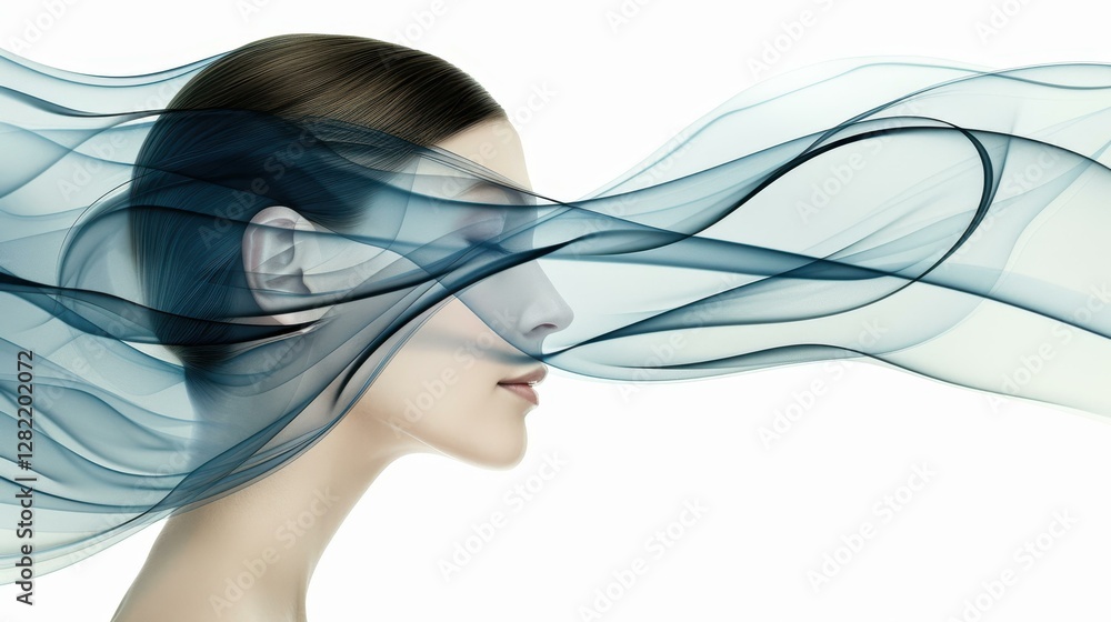 Φωτογραφία Captivating portrait of a young brunette woman, enhanced by a stunning illustration of ethereal smoke swirling around her