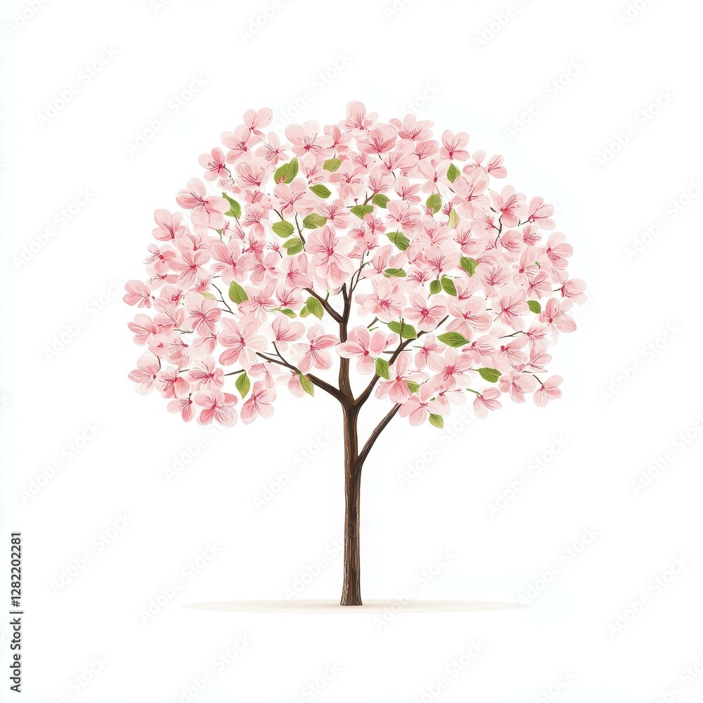 Fototapeta premium A lone tree showcases breathtaking flowers, symbolizing spring with delicate petals against a pure white backdrop.