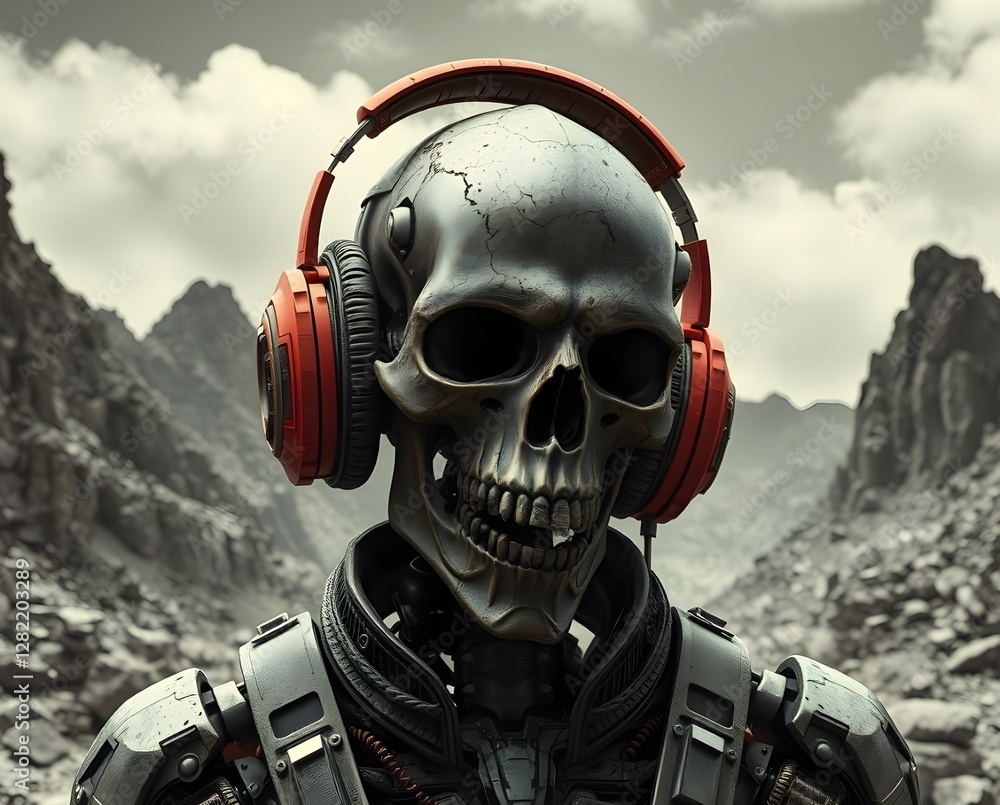 skeleton army wearing headphone on alien planet skeleton army wearing headphone on alien planet