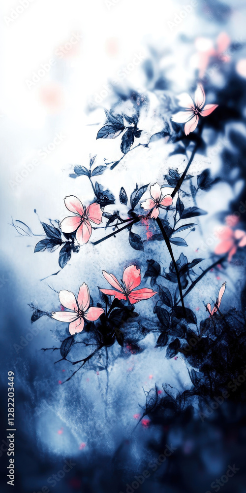 Delicate Floral Artwork with Soft Pastel Hues and Abstract Background