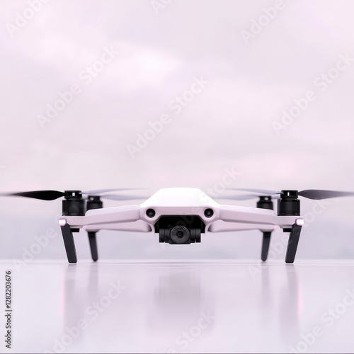 Obraz na płótnie Modern Drone with Camera Facing Forward on a Light Background w salonie