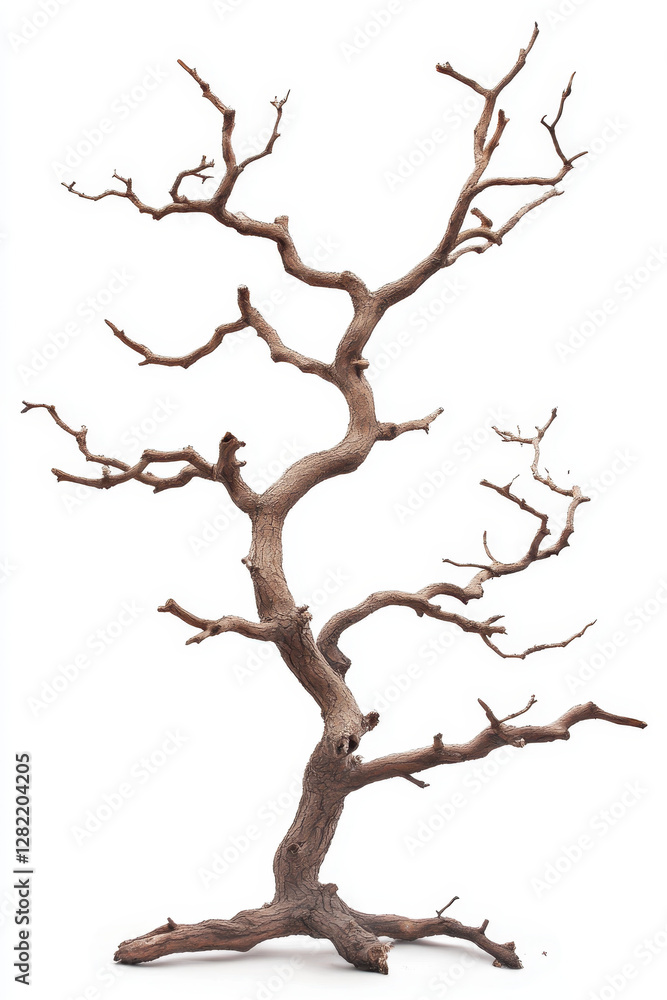 Artistic Dry Tree Branch Sculpture Isolated on White Background