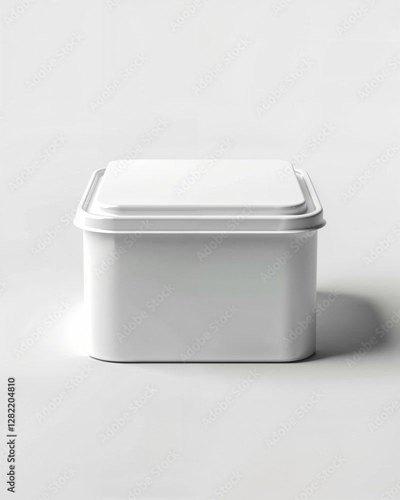 Simple white container with a lid on a light surface, ideal for storage or organization needs, emphasizing minimalistic design Simple white container with a lid on a light surface, ideal for storage or organization needs, emphasizing minimalistic design