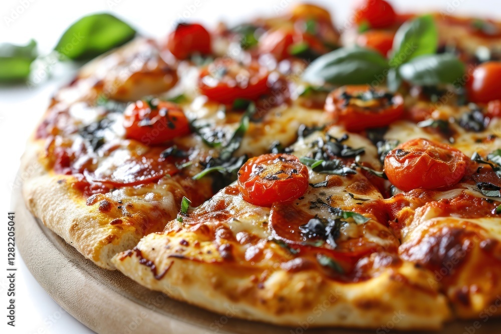 Neapolitan Pizza. Authentic Italian Wood-Fired Pizza with Thin Crust, Fresh Tomato Sauce, Mozzarella Cheese, and Basil, Traditional Neapolitan Pizza Isolated on White on a Background with Copy Space Neapolitan Pizza. Authentic Italian Wood-Fired Pizza with Thin Crust, Fresh Tomato Sauce, Mozzarella Cheese, and Basil, Traditional Neapolitan Pizza Isolated on White on a Background with Copy Space