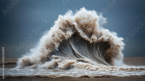 Obraz na płótnie Majestic Wave Crashing on Shore with Stormy Sky in Background w salonie