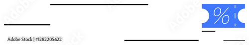 Blue coupon featuring a white symbol, detached perforation line on right side. Ideal for marketing, promotions, discounts, sales, coupons, vouchers and retail strategies. Simple abstract line flat