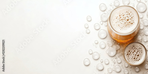 Refreshing Beer Glasses with Foamy Head on Light Background
