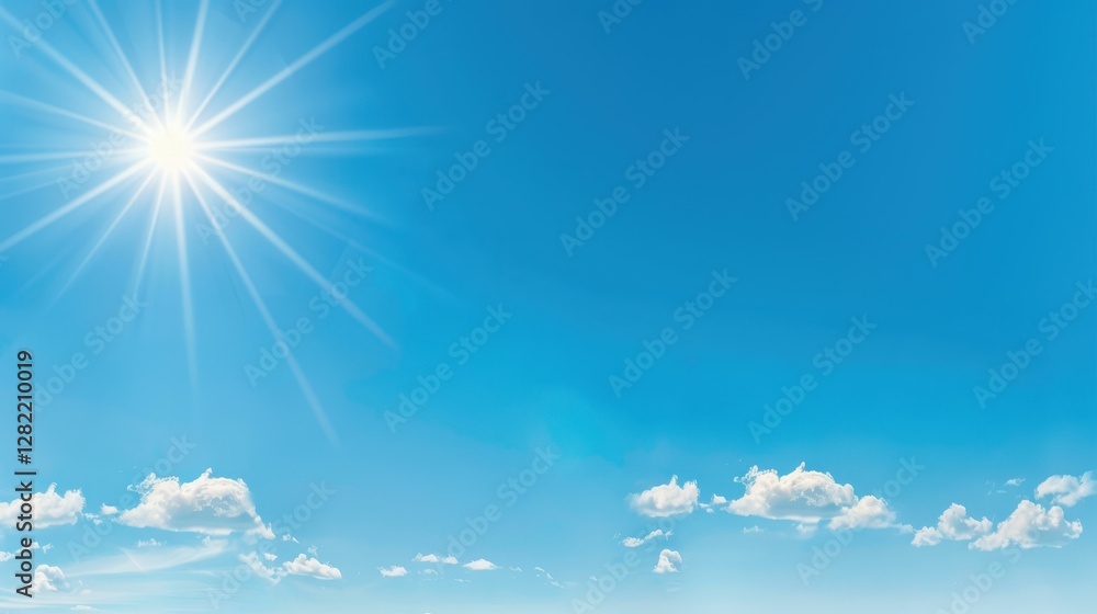 Bright sunny day with a clear blue sky, sun shining brightly with a vibrant lens flare for a cheerful vibe. Bright sunny day with a clear blue sky, sun shining brightly with a vibrant lens flare for a cheerful vibe.