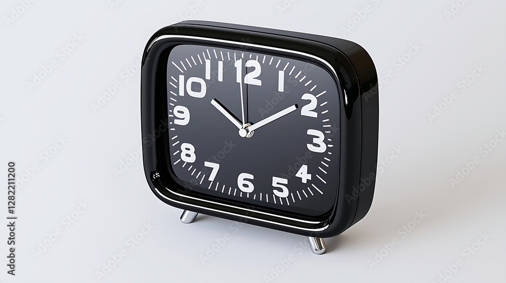 Black Analog Clock Displaying Half Past One on White Background in Studio Style Still Life Black Analog Clock Displaying Half Past One on White Background in Studio Style Still Life