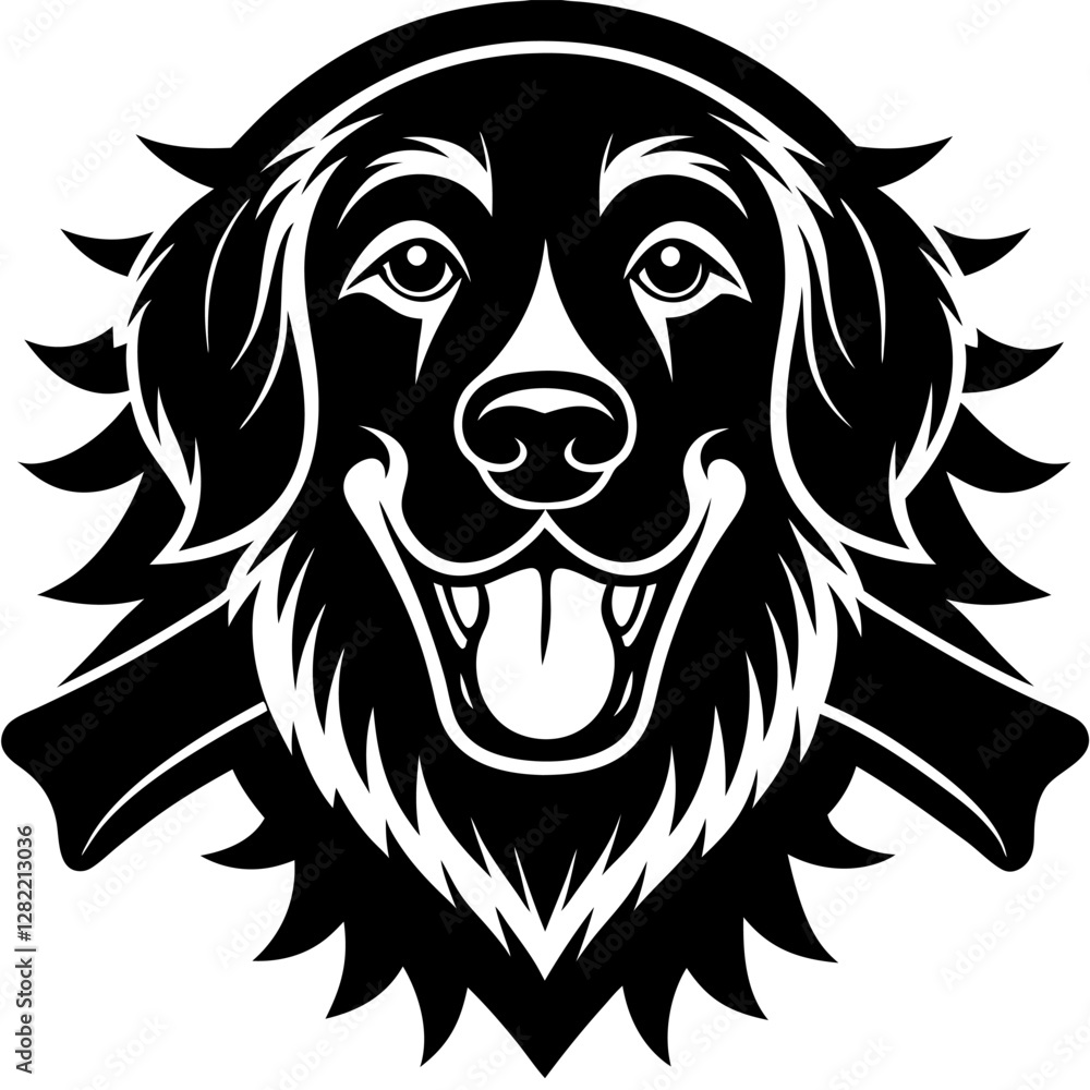 Fototapeta premium Loyal Golden Retriever Holding a Bone - Vector Illustration, Cartoon, Clipart & Line Art, Loyal golden retriever with a bone vector illustration—perfect for clipart, cartoons, and line art designs.