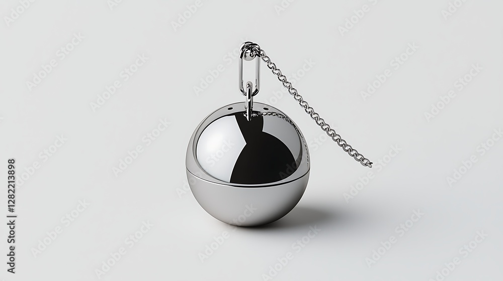 Chrome Sphere Tea Infuser with Chain on Neutral Backdrop Reflective Surfaces Gleaming Composition Chrome Sphere Tea Infuser with Chain on Neutral Backdrop Reflective Surfaces Gleaming Composition