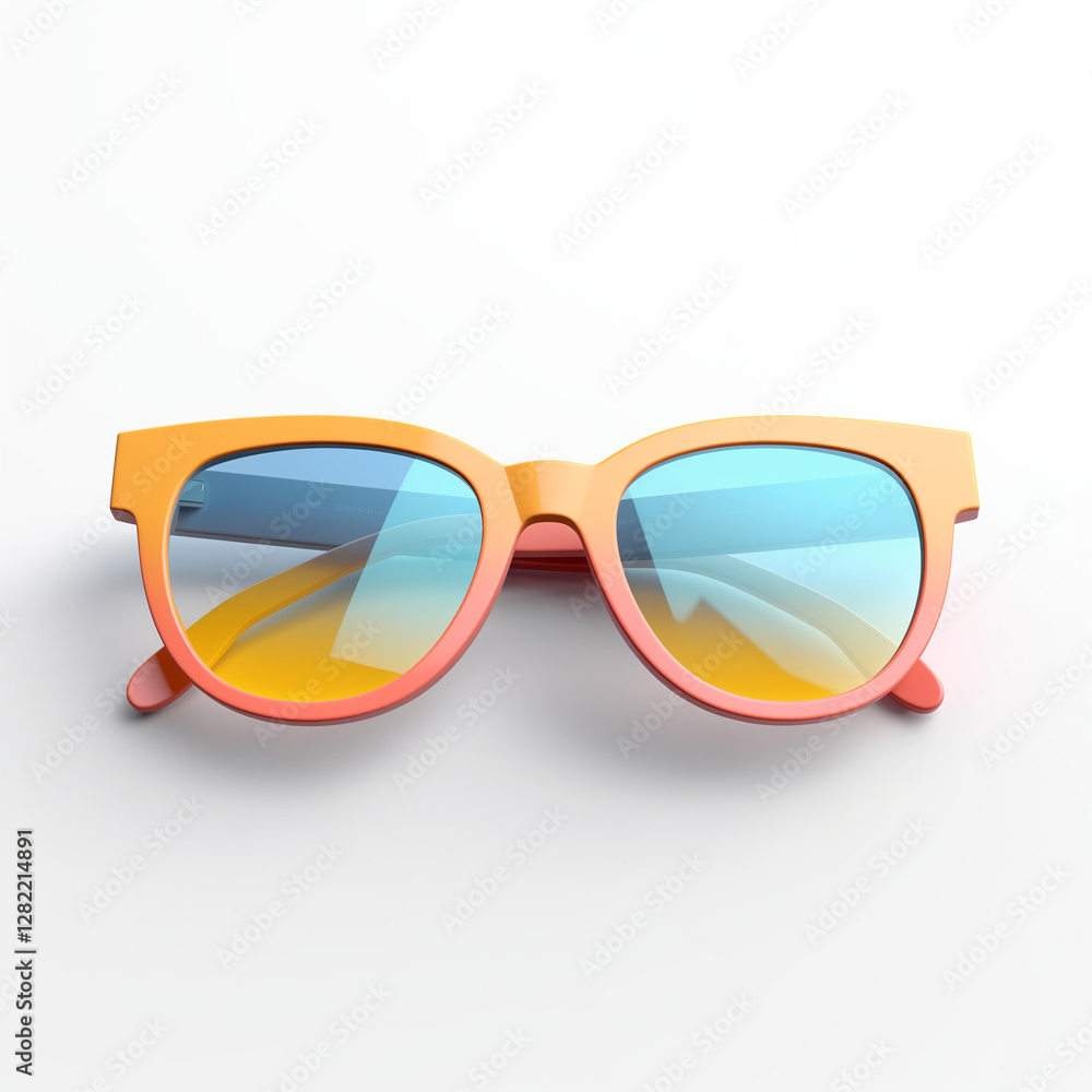Gradient orange and pink sunglasses with reflective lenses on white Gradient orange and pink sunglasses with reflective lenses on white