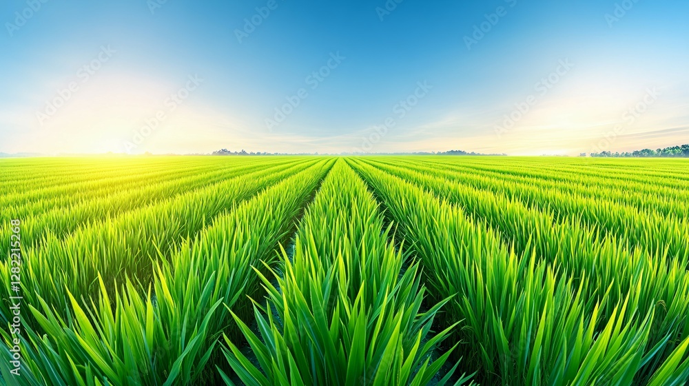 Beautiful landscape of a green field with blue sky overhead Beautiful landscape of a green field with blue sky overhead