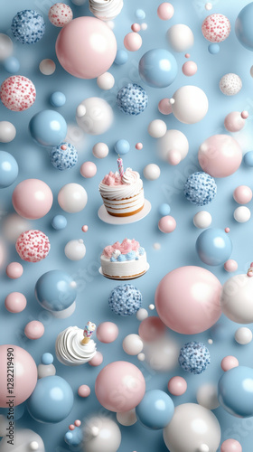 Obraz na płótnie Colorful Festive Background with Cakes and Decorative Balls w salonie