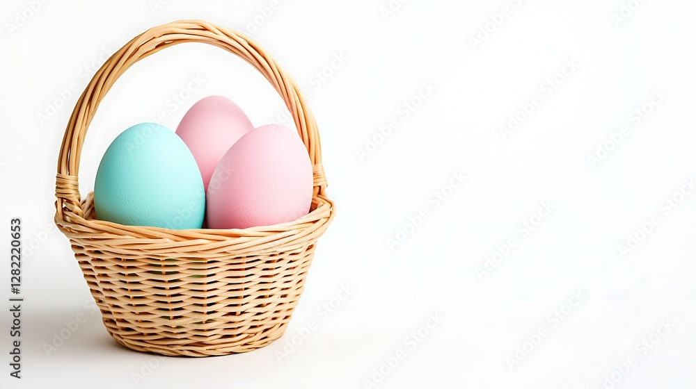 Easter Eggs in a Basket Festive Spring Still Life Celebration Concept with Pastel Colors Design Easter Eggs in a Basket Festive Spring Still Life Celebration Concept with Pastel Colors Design