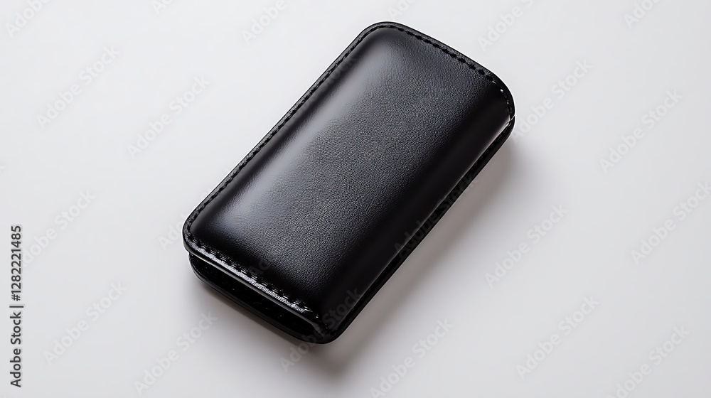 Elegant Black Leather Case for a Mobile Device Stylish Protection and Minimalist Accessory Design on White Surface Elegant Black Leather Case for a Mobile Device Stylish Protection and Minimalist Accessory Design on White Surface