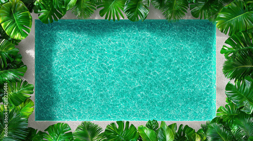 Obraz na płótnie Lush Greenery Surrounds Serene Blue Swimming Pool in Tropical Setting w salonie