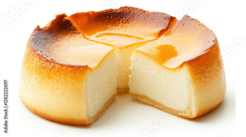 Obraz na płótnie Creamy Flan Dessert with Caramel Topping on a White Background w salonie