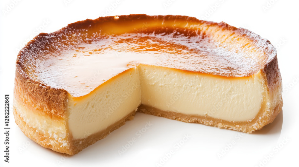 Creamy Classic Cheesecake with Caramelized Top and Sliced View