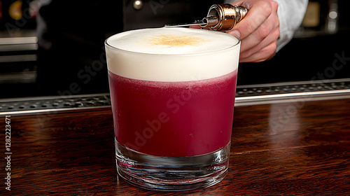 Creative Cocktail Preparation with Garnish Technique and Rich Colorful Layers in a Stylish Glass