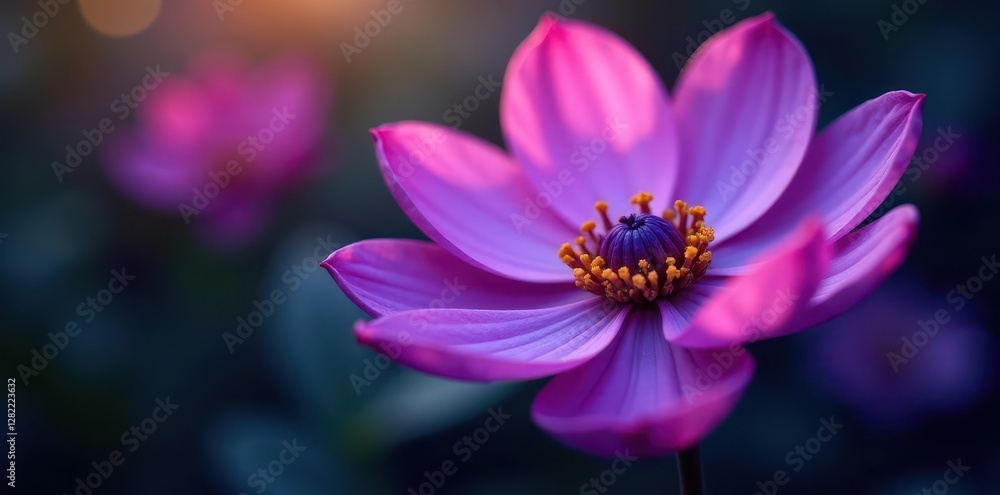Delicate purple petals unfolding around a central cluster of seeds , passionflower, organic Delicate purple petals unfolding around a central cluster of seeds , passionflower, organic