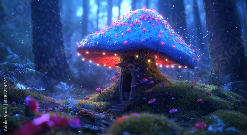 Enchanted Mushroom House Surrounded by Magical Forest Atmosphere