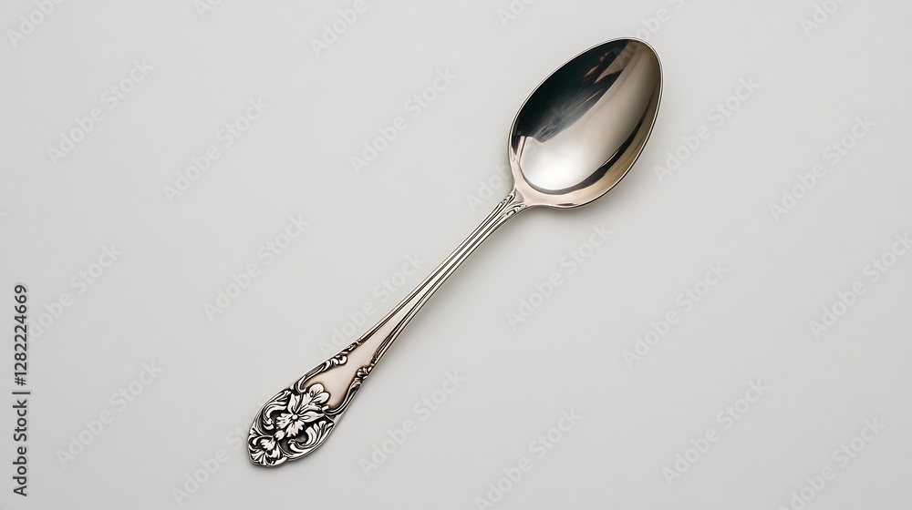 Elegant Silver Spoon Utensil Cutlery Isolated on Plain Background for Dining or Kitchenware Elegant Silver Spoon Utensil Cutlery Isolated on Plain Background for Dining or Kitchenware