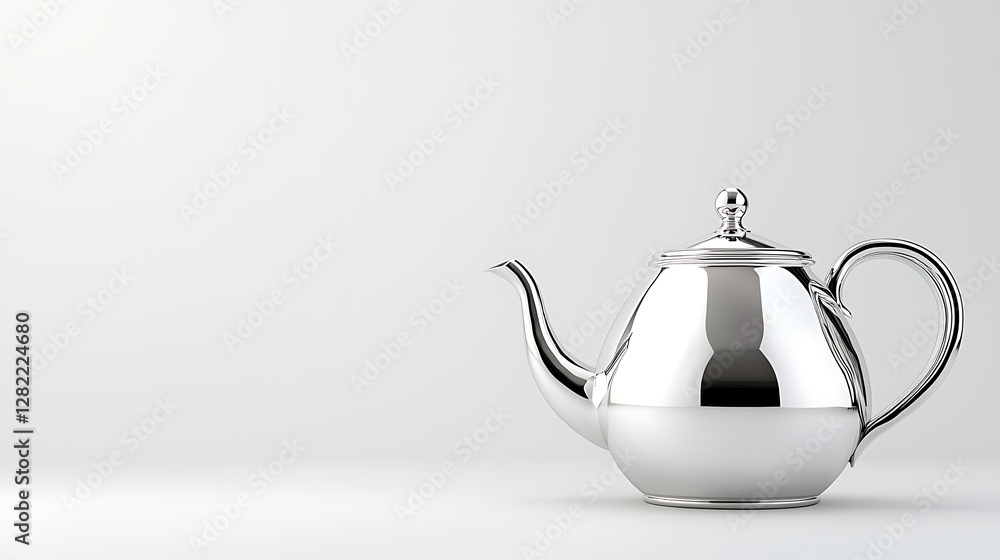 Elegant Silver Teapot for Brewing Hot Drinks with a Timeless Design on a White Surface 3D Render Elegant Silver Teapot for Brewing Hot Drinks with a Timeless Design on a White Surface 3D Render