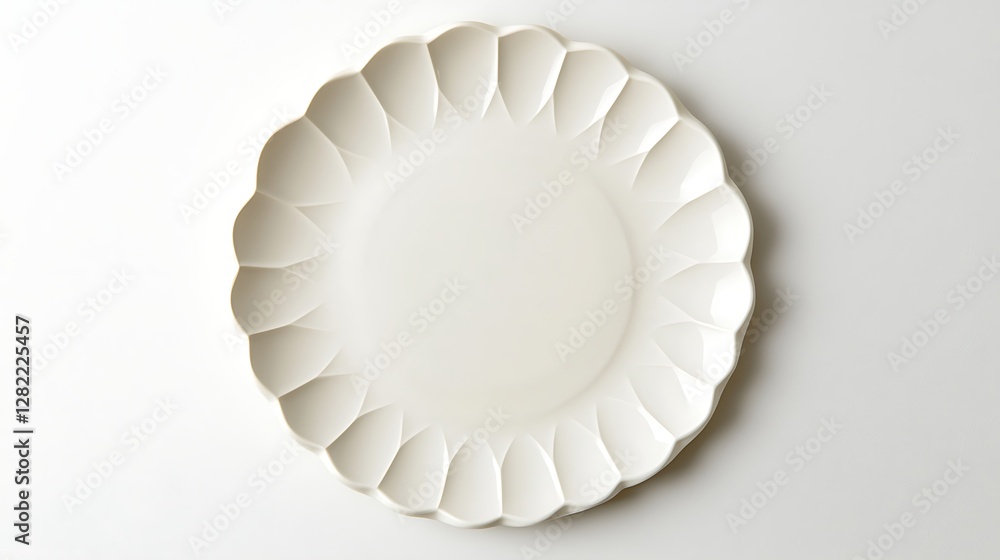 Elegant White Plate with Scalloped Edges for Dining or Display a Minimalist and Simple Aesthetic Elegant White Plate with Scalloped Edges for Dining or Display a Minimalist and Simple Aesthetic