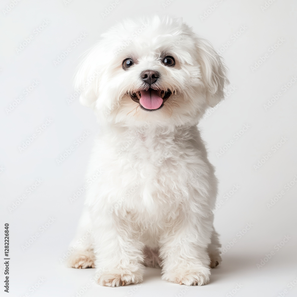 Adorable White Fluffy Dog Sitting with Happy Expression Adorable White Fluffy Dog Sitting with Happy Expression