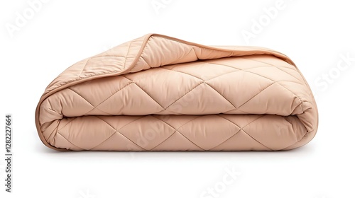 Folded Quilted Blanket for Comfort and Warmth Neutral Colored Cozy Bedding Soft Fabric Interior Design Textile photo