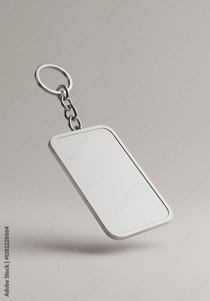 Fototapeta premium Sleek Silver Keychain with Metal Frame Product Mockup for Branding