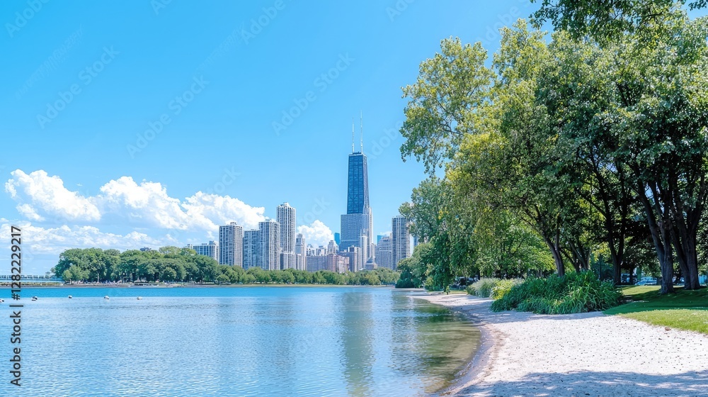 Fototapeta premium City skyline view from lakeside park