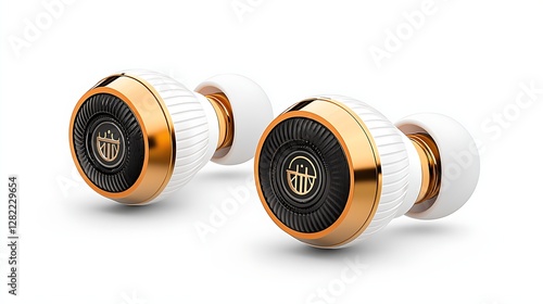 Gold Trimmed Wireless Earbuds Audio Listening Devices for Music Enthusiasts Hi Fi Stereo Sound photo