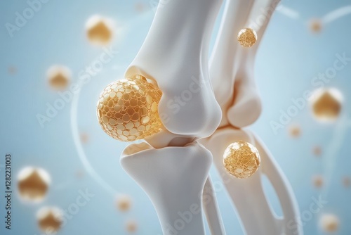 3D Render of Healthy Human Knee Joint with Calcium Fish Oil Collagen Medical Concept