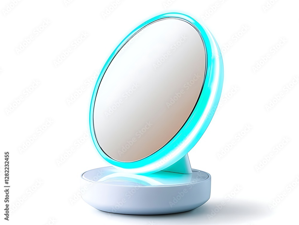 Obraz premium Illuminated Circular Mirror A Modern Vanity Accessory with Ambient Lighting and Reflective Surface for Personal Grooming