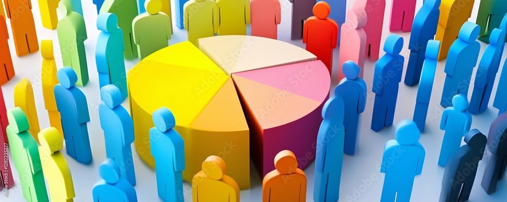 Obraz premium Diverse society standing around colorful pie chart