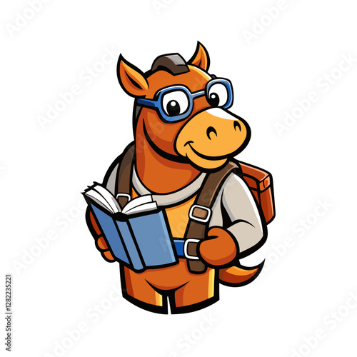 Slika na platnu Strong Workhorse with Harness - Vector Illustration, Clipart & Line Art Design, Strong workhorse vector illustration with harness, perfect for clipart, cartoons, and line art designs