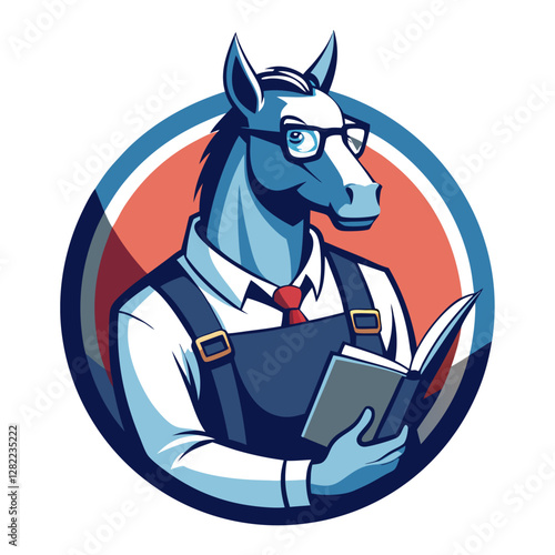 Slika na platnu Strong Workhorse with Harness - Vector Illustration, Clipart & Line Art Design, Strong workhorse vector illustration with harness, perfect for clipart, cartoons, and line art designs