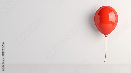 Minimalist Vivid Red Balloon Against a Smooth White Background Reflecting Light Creates Depth and Texture
