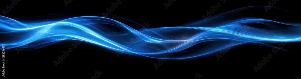 Abstract Blue Light Waves Flowing Across Black Background Abstract Blue Light Waves Flowing Across Black Background