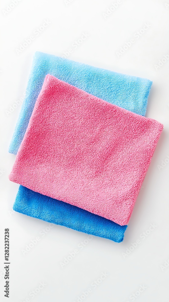 Neat Stack of Terrycloth Towels in Pink and Blue Color Scheme for Freshness and Cleanliness Neat Stack of Terrycloth Towels in Pink and Blue Color Scheme for Freshness and Cleanliness