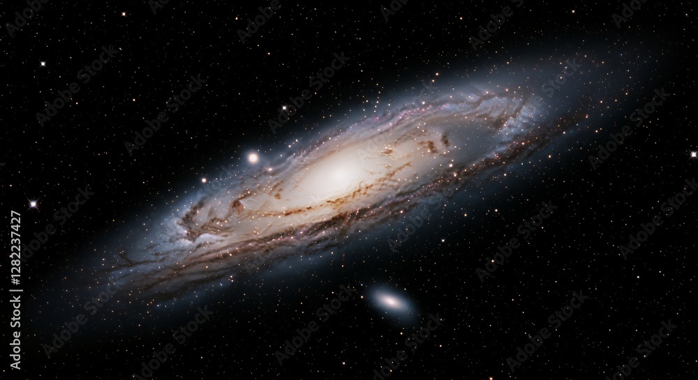 Naklejka premium Andromeda Galaxy Widefield View in Space with Stars and Gas Clouds