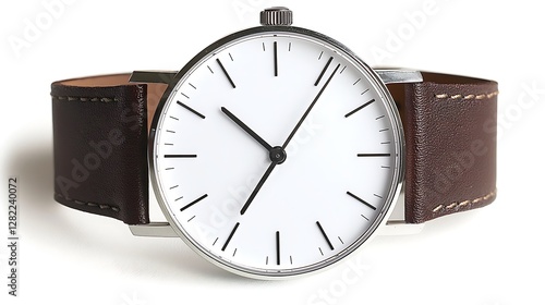 Wallpaper Mural Precision Timekeeping Minimalist Style Wristwatch Featuring Brown Leather Strap and Clean White Face Design Torontodigital.ca