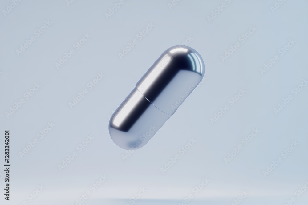 Silver pill is floating in the air Silver pill is floating in the air