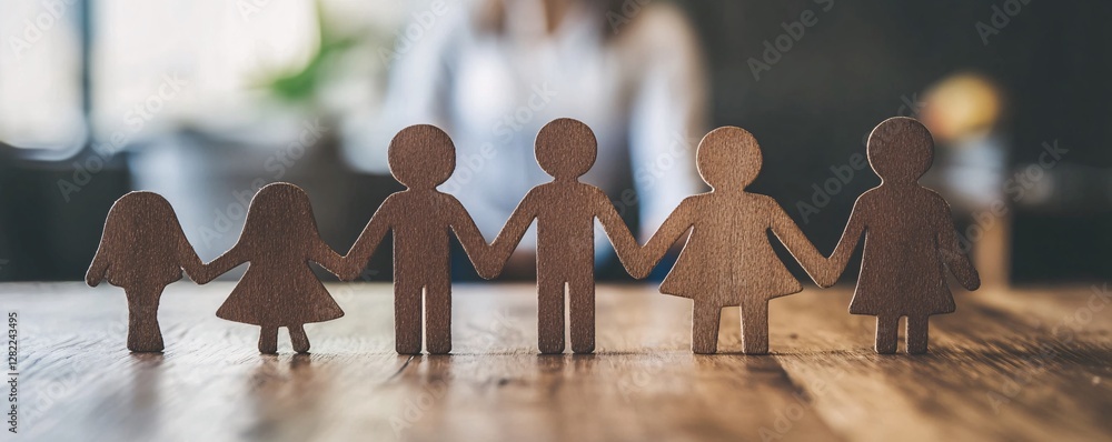 Obraz premium Counselor holding family therapy session with paper dolls representing family members