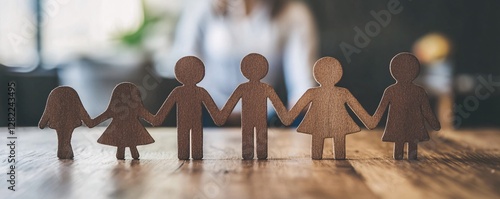 Counselor holding family therapy session with paper dolls representing family members