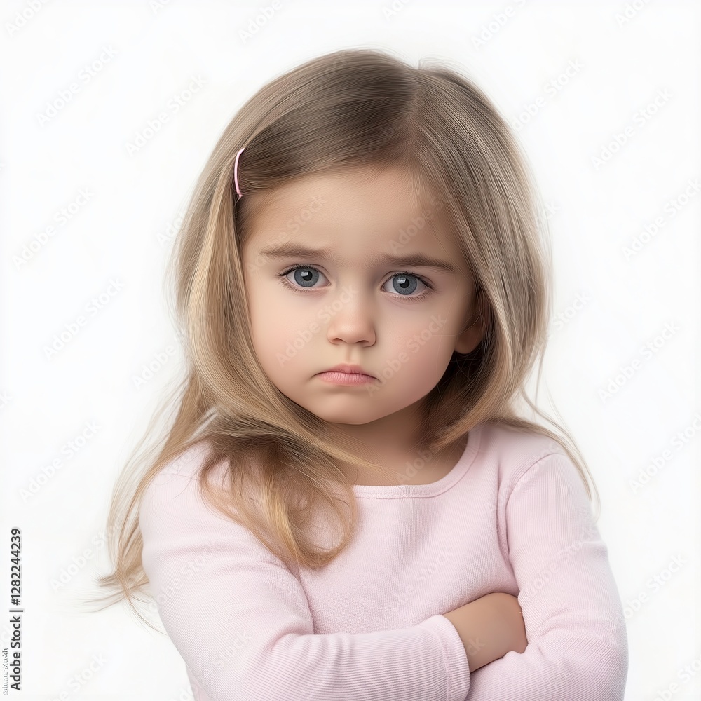 Sad Little Girl with Crossed Arms and Pouting Expression – Emotion and Childhood Mood Concept Sad Little Girl with Crossed Arms and Pouting Expression – Emotion and Childhood Mood Concept