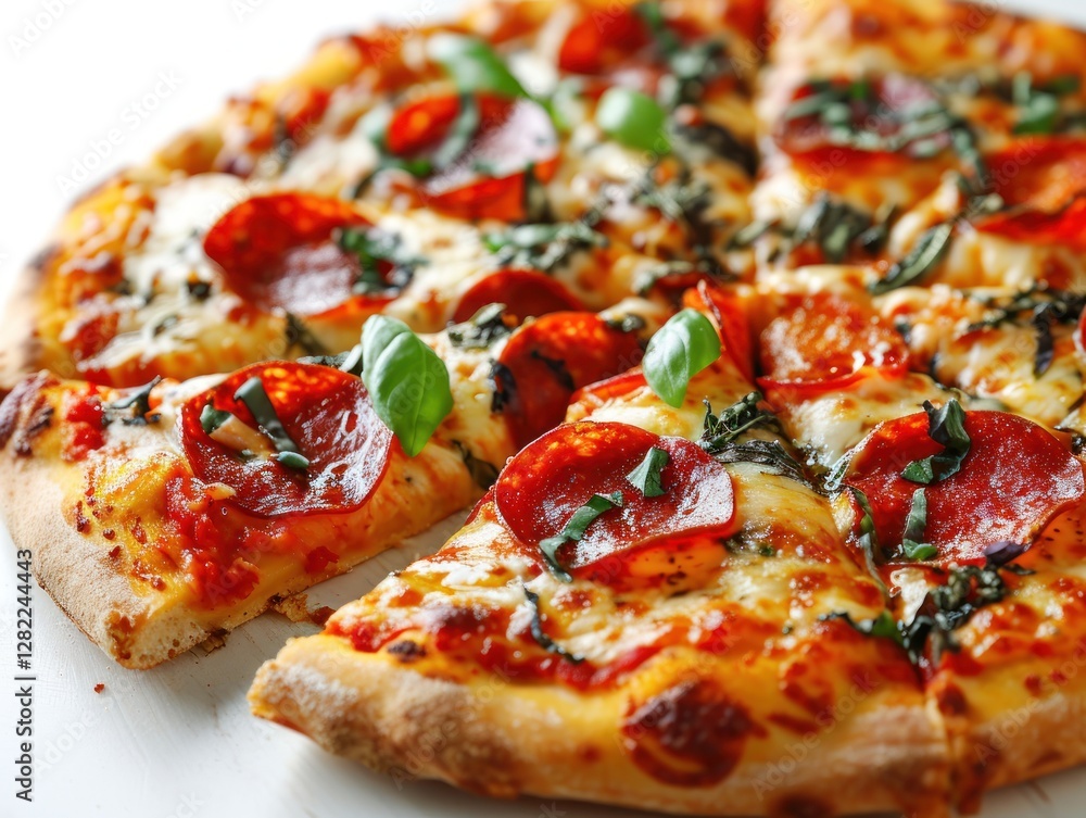 Pizza. Pepperoni Pizza. Classic Italian Pizza with Spicy Pepperoni Slices, Mozzarella Cheese, and Rich Tomato Sauce. Pepperoni Pizza Isolated on a Background with Copy Space. Pizza. Pepperoni Pizza. Classic Italian Pizza with Spicy Pepperoni Slices, Mozzarella Cheese, and Rich Tomato Sauce. Pepperoni Pizza Isolated on a Background with Copy Space.