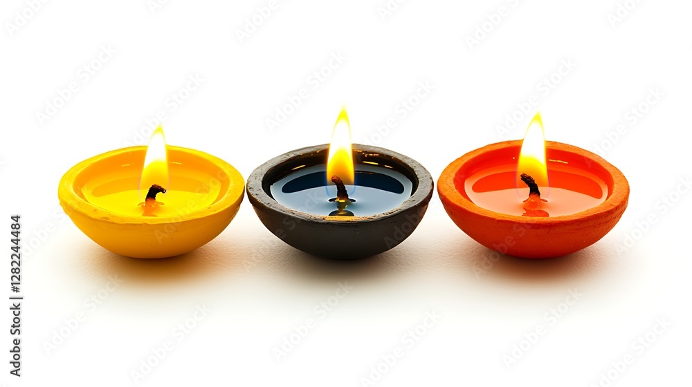 Serene Trio of Lit Candles in Color Cups Illuminating Tranquility and Warmth with Flickering Flames Serene Trio of Lit Candles in Color Cups Illuminating Tranquility and Warmth with Flickering Flames